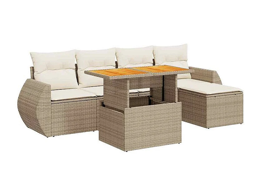 Salon de jardin avec coussins 6 pcs beige résine tressée
