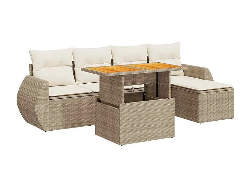 Salon de jardin avec coussins 6 pcs beige résine tressée