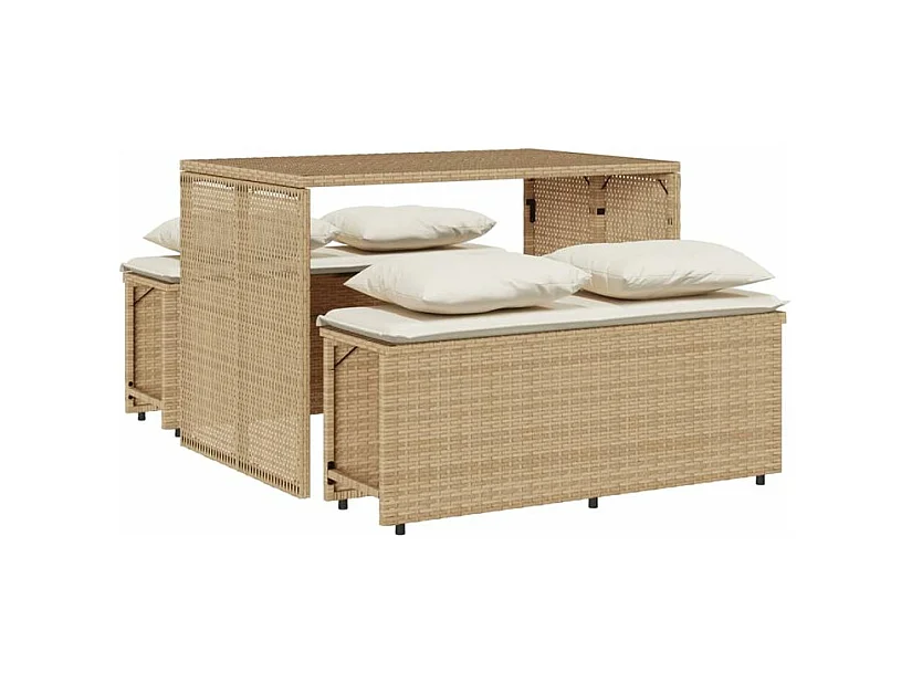 Ensemble à manger de jardin et coussins 3 pcs Beige poly rotin