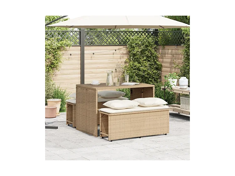 Ensemble à manger de jardin et coussins 3 pcs Beige poly rotin