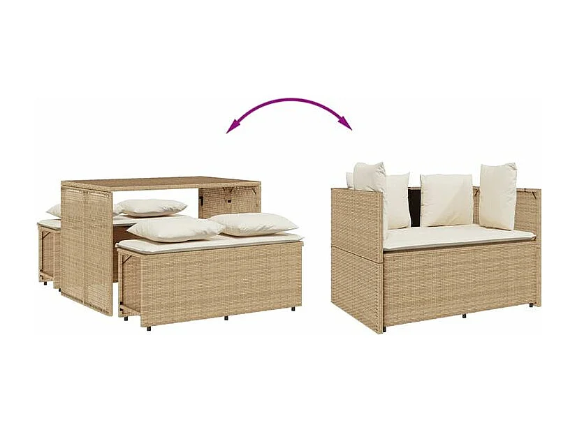 Ensemble à manger de jardin et coussins 3 pcs Beige poly rotin