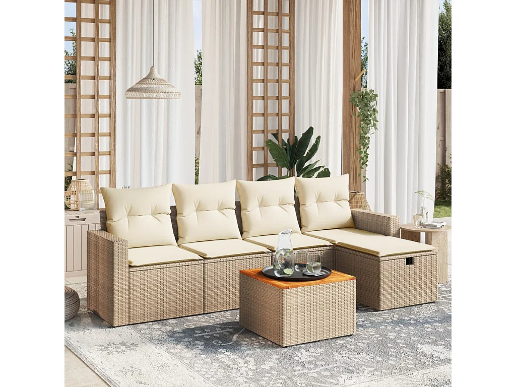 Salon de jardin avec coussins 6 pcs beige résine tressée