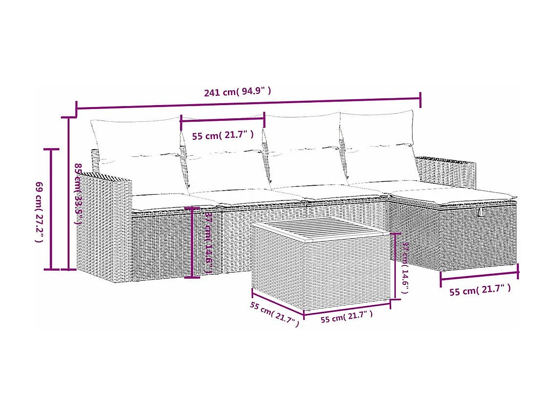 Salon de jardin avec coussins 6 pcs beige résine tressée