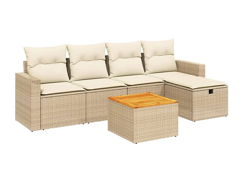 Salon de jardin avec coussins 6 pcs beige résine tressée