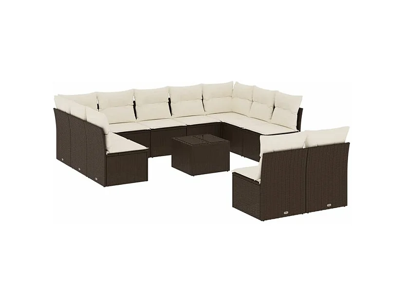 Salon de jardin avec coussins 12 pcs marron résine tressée