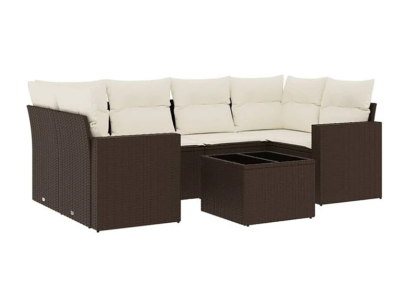 Salon de jardin avec coussins 7 pcs marron résine tressée