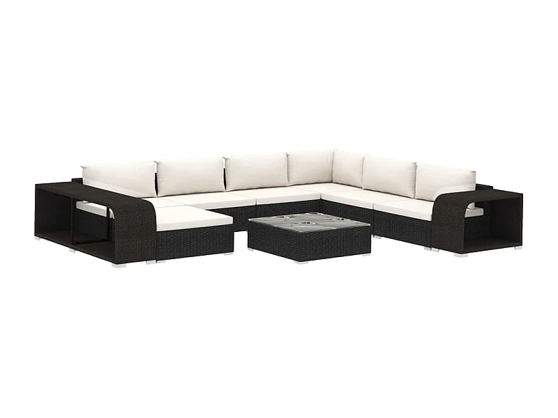 Salon de jardin 10 pcs avec coussins Résine tressée Noir 27