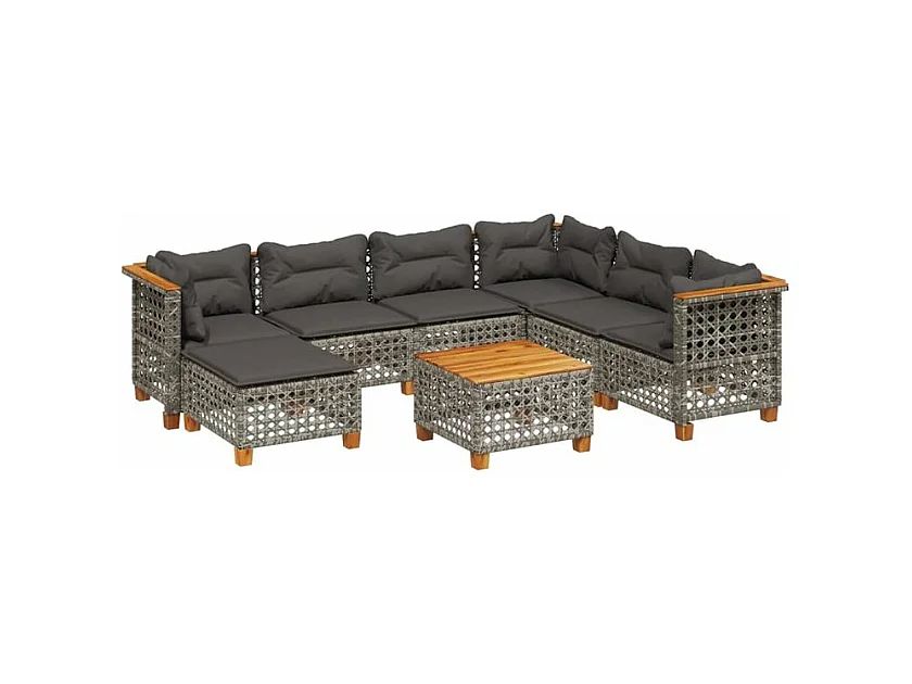 Salon de jardin 8 pcs avec coussins gris résine tressée