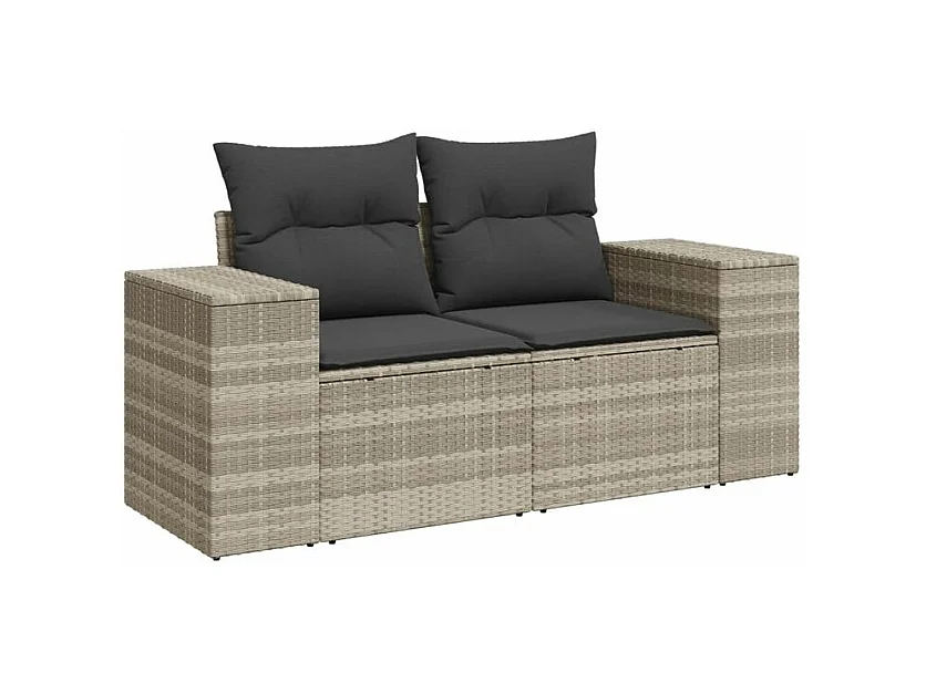 Salon de jardin 11 pcs avec coussins gris clair résine tressée