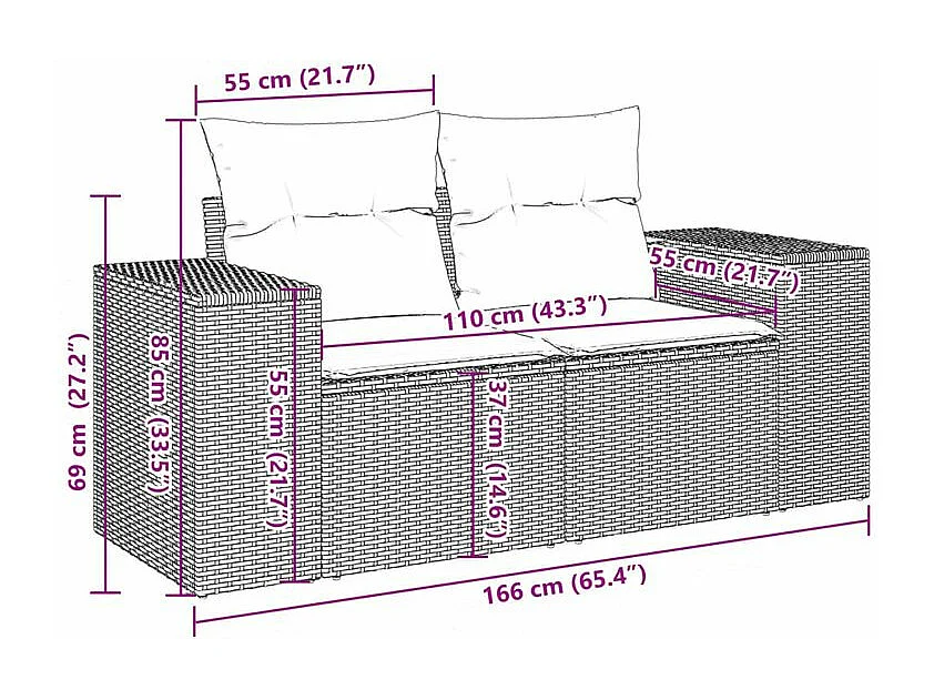 Salon de jardin 11 pcs avec coussins gris clair résine tressée