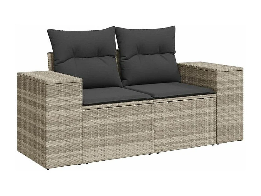 Salon de jardin 11 pcs avec coussins gris clair résine tressée