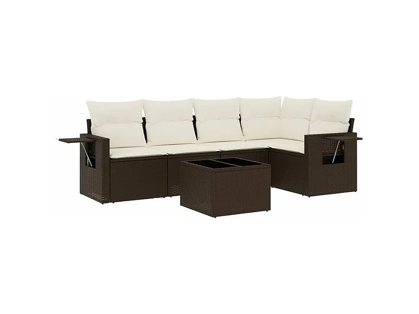Salon de jardin avec coussins 6 pcs marron résine tressée