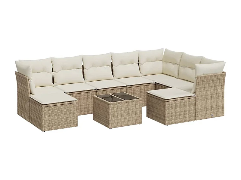Salon de jardin avec coussins 10 pcs beige résine tressée