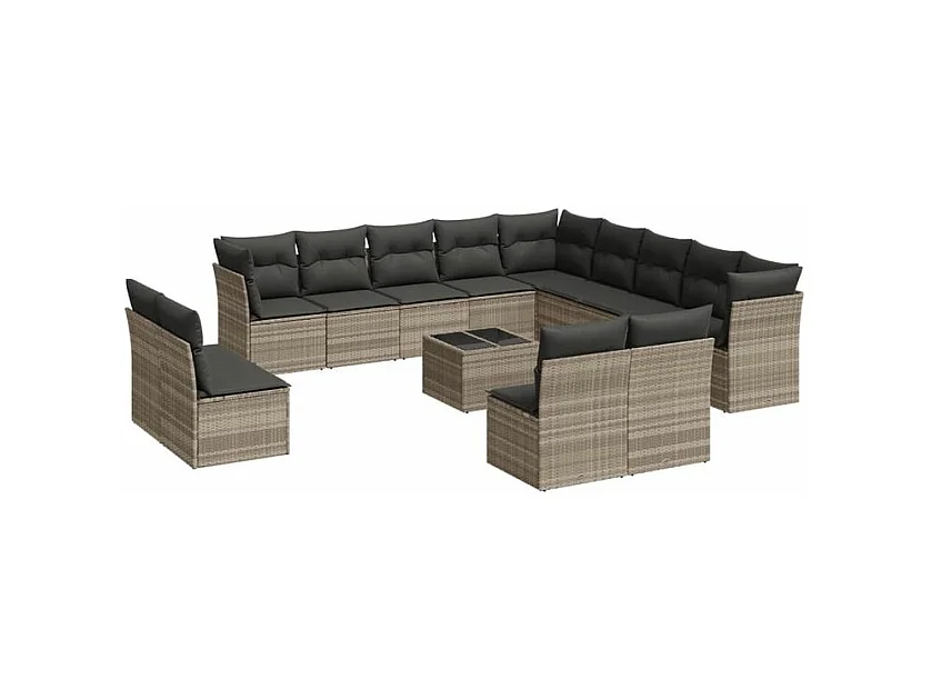 Salon de jardin avec coussins 14 pcs gris clair résine tressée