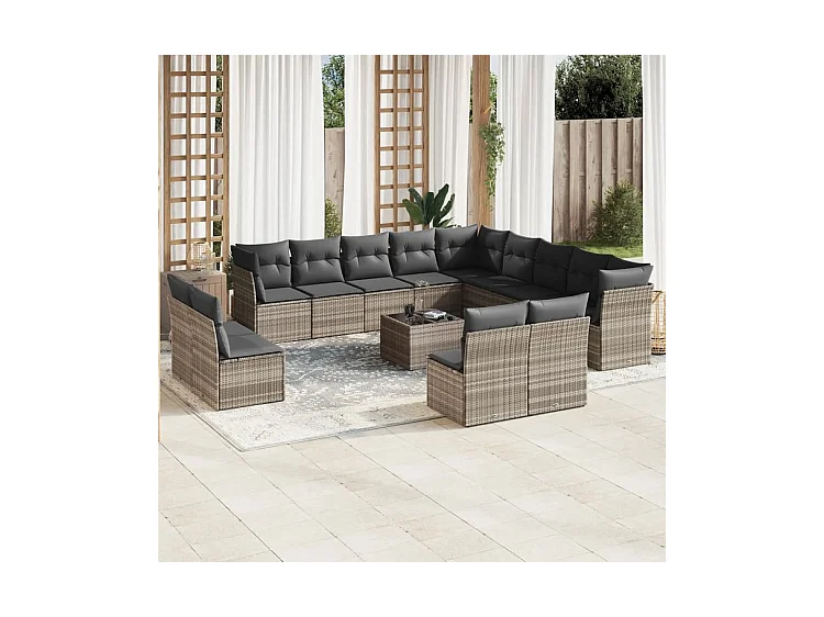 Salon de jardin avec coussins 14 pcs gris clair résine tressée