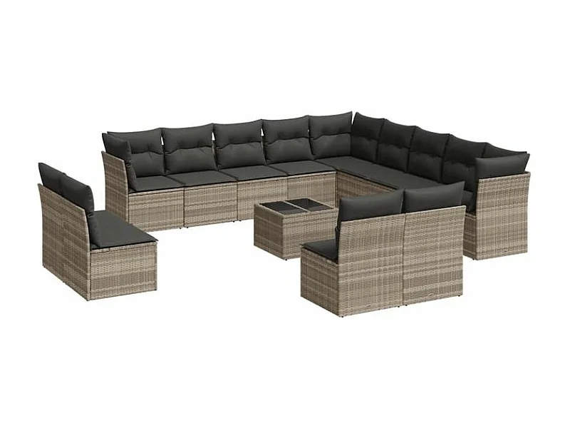 Salon de jardin avec coussins 14 pcs gris clair résine tressée