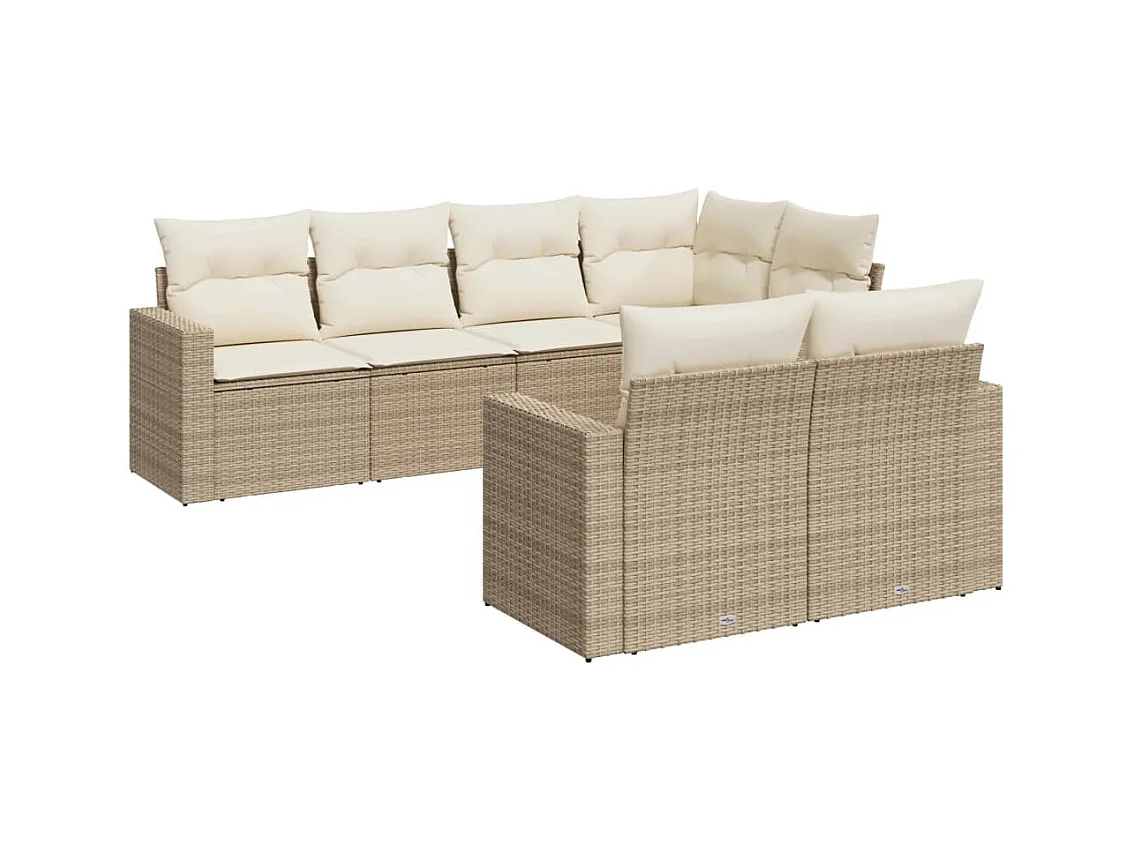 Salon de jardin avec coussins 7 pcs beige résine tressée