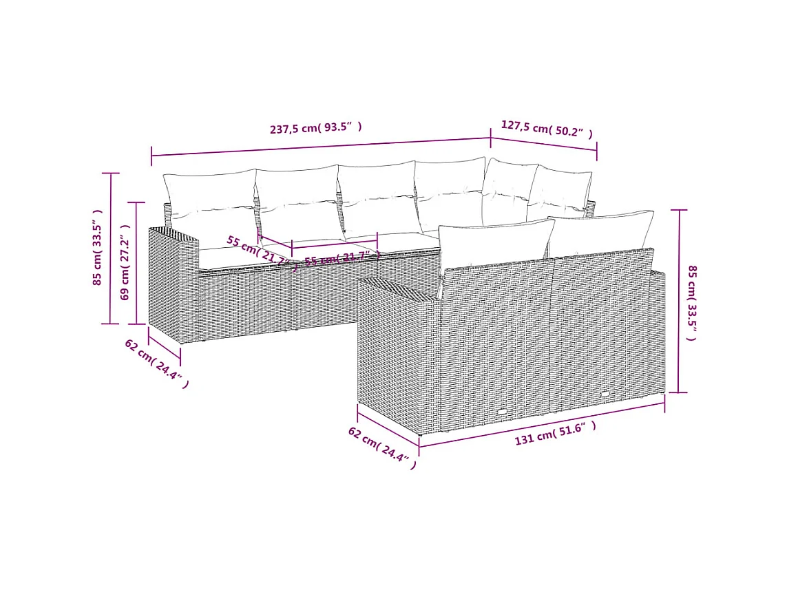 Salon de jardin avec coussins 7 pcs beige résine tressée