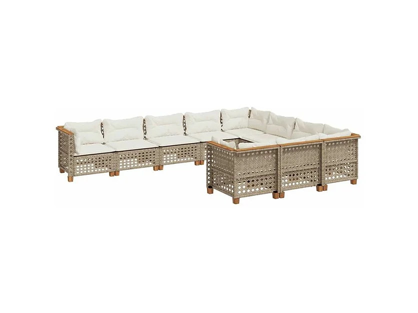 Salon de jardin avec coussins 10 pcs beige résine tressée