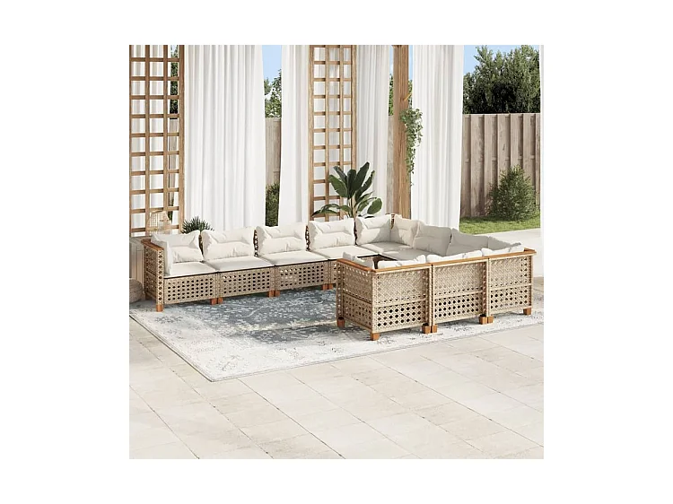 Salon de jardin avec coussins 10 pcs beige résine tressée