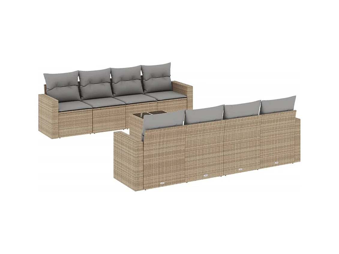 Salon de jardin avec coussins 9 pcs beige résine tressée