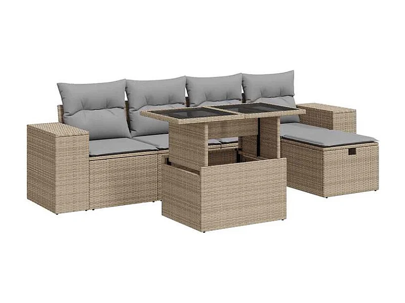 Salon de jardin avec coussins 6 pcs beige résine tressée