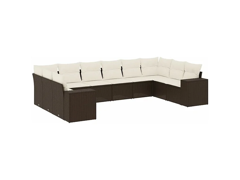Salon de jardin 10 pcs avec coussins marron résine tressée