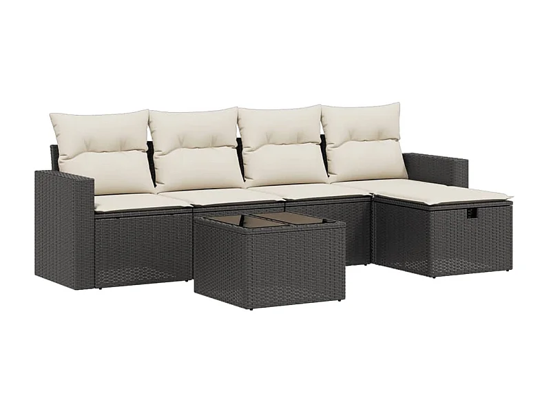 Salon de jardin 6 pcs avec coussins noir résine tressée