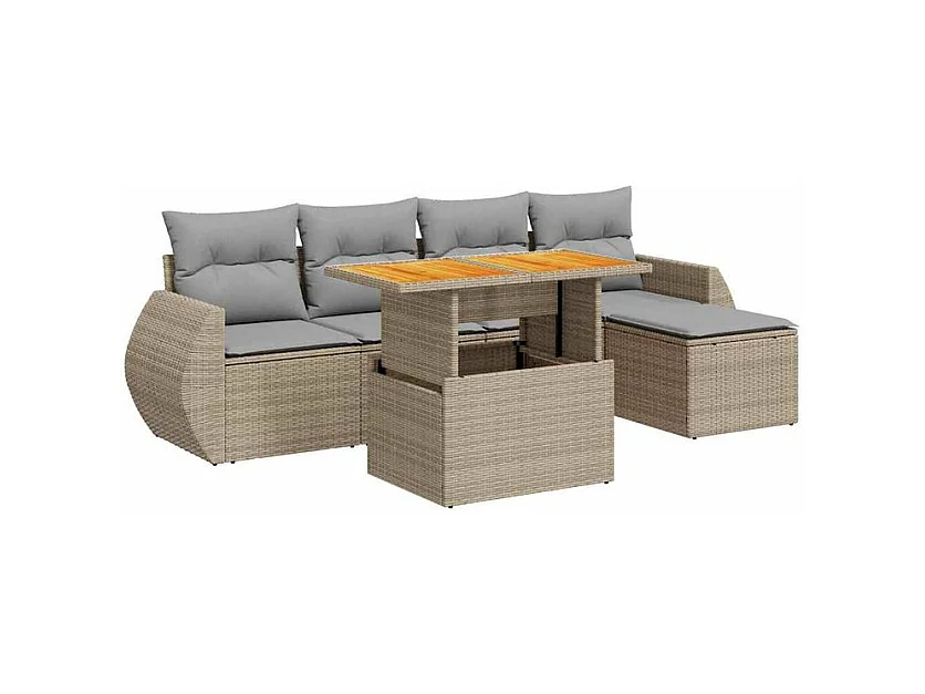 Salon de jardin avec coussins 6 pcs beige résine tressée