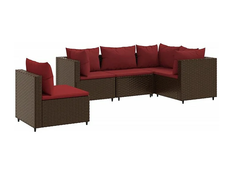 Salon de jardin 5 pcs avec coussins Marron Résine tressée