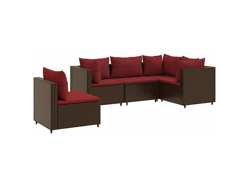Salon de jardin 5 pcs avec coussins Marron Résine tressée
