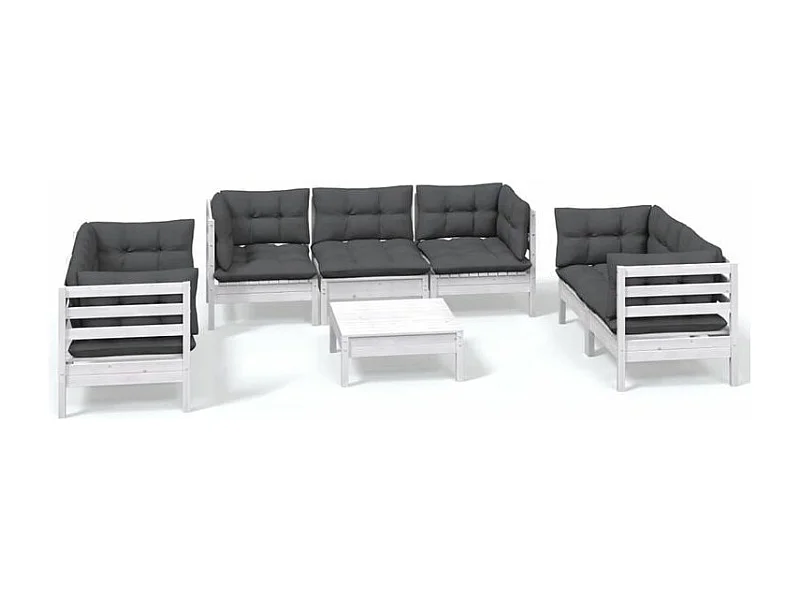 Salon de jardin 8 pcs avec coussins Bois de pin massif