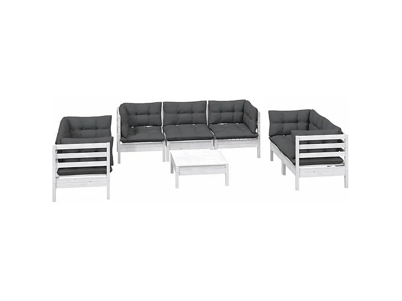 Salon de jardin 8 pcs avec coussins Bois de pin massif