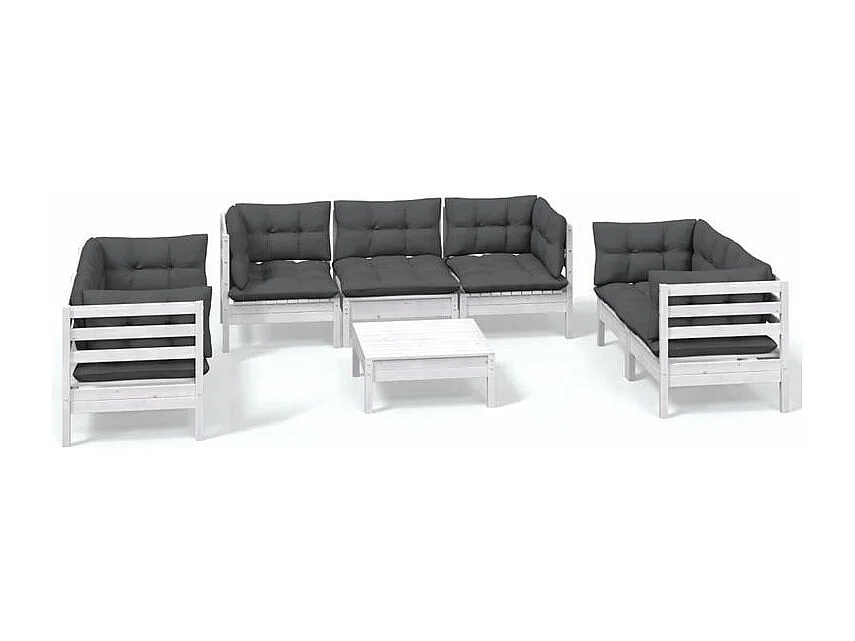 Salon de jardin 8 pcs avec coussins Bois de pin massif