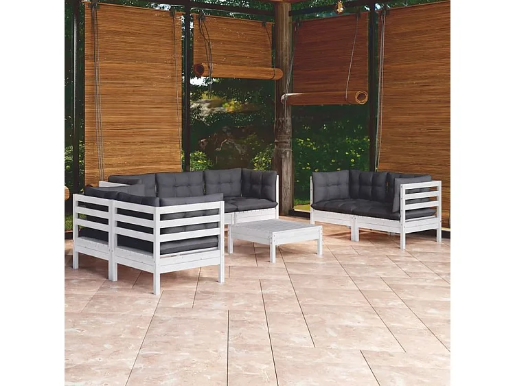 Salon de jardin 8 pcs avec coussins Bois de pin massif