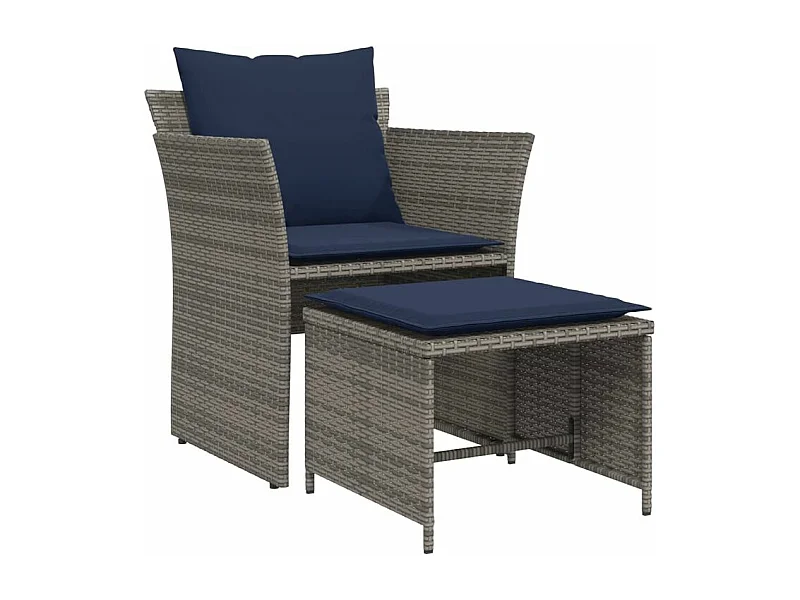 Chaise de jardin avec tabouret gris résine tressée