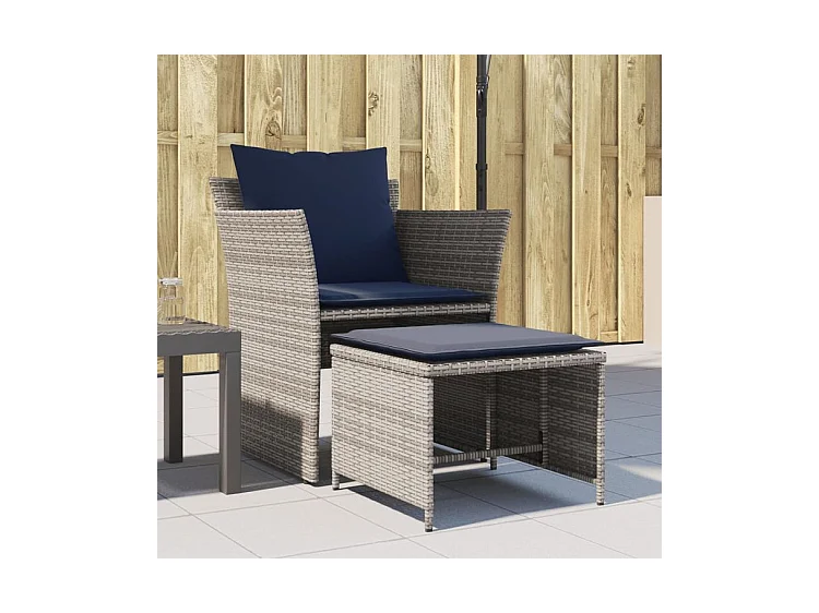 Chaise de jardin avec tabouret gris résine tressée