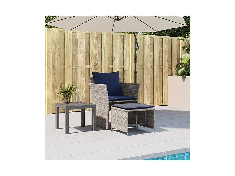 Chaise de jardin avec tabouret gris résine tressée