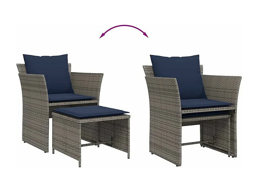 Chaise de jardin avec tabouret gris résine tressée