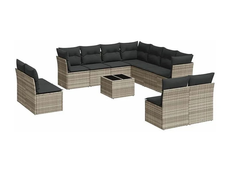 Salon de jardin avec coussins 12 pcs gris clair résine tressée