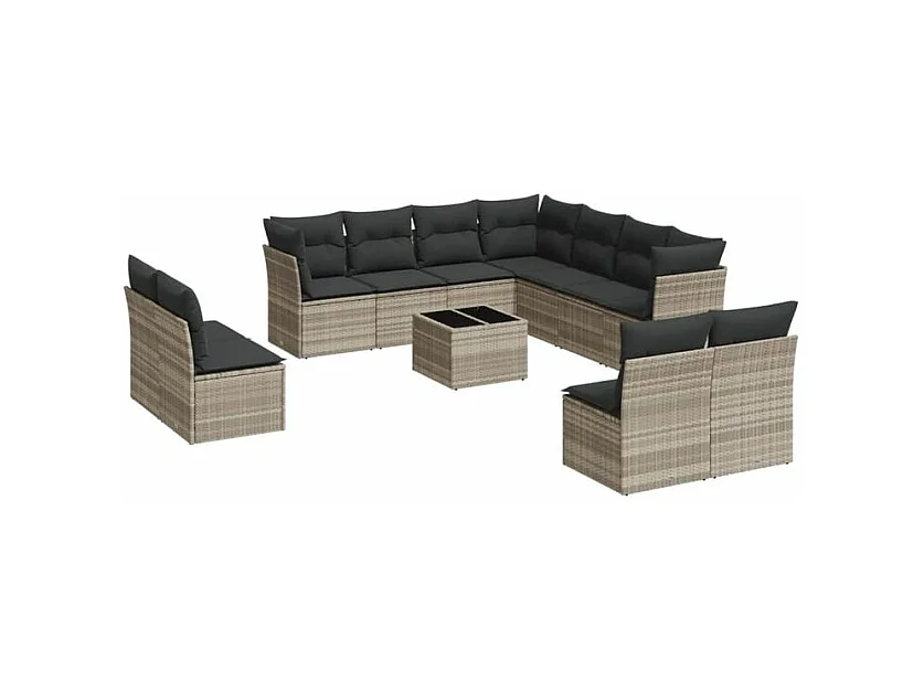 Salon de jardin avec coussins 12 pcs gris clair résine tressée