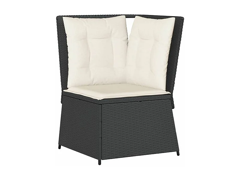 Canapé d'angle de jardin avec coussins noir résine tressée