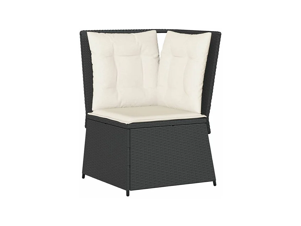 Canapé d'angle de jardin avec coussins noir résine tressée