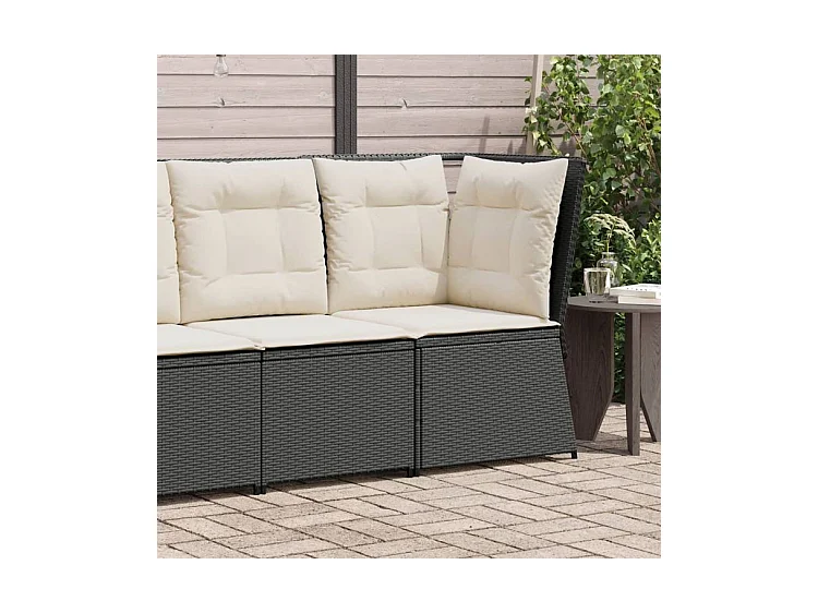 Canapé d'angle de jardin avec coussins noir résine tressée