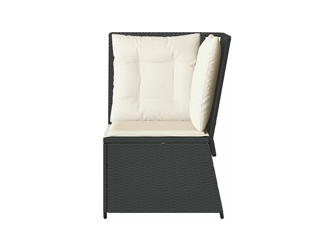 Canapé d'angle de jardin avec coussins noir résine tressée