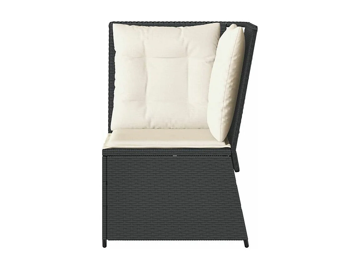 Canapé d'angle de jardin avec coussins noir résine tressée