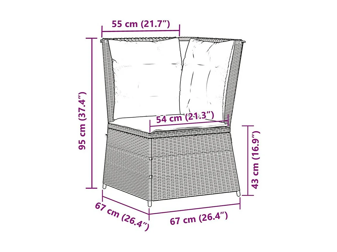 Canapé d'angle de jardin avec coussins noir résine tressée