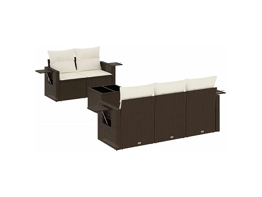 Salon de jardin avec coussins 6 pcs marron résine tressée