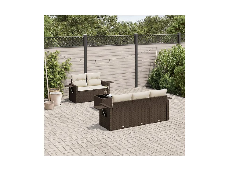 Salon de jardin avec coussins 6 pcs marron résine tressée