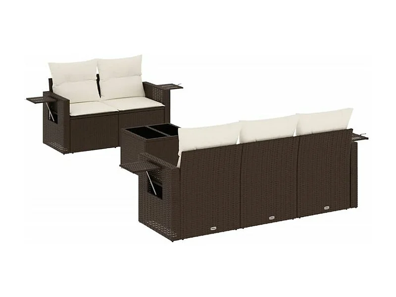 Salon de jardin avec coussins 6 pcs marron résine tressée